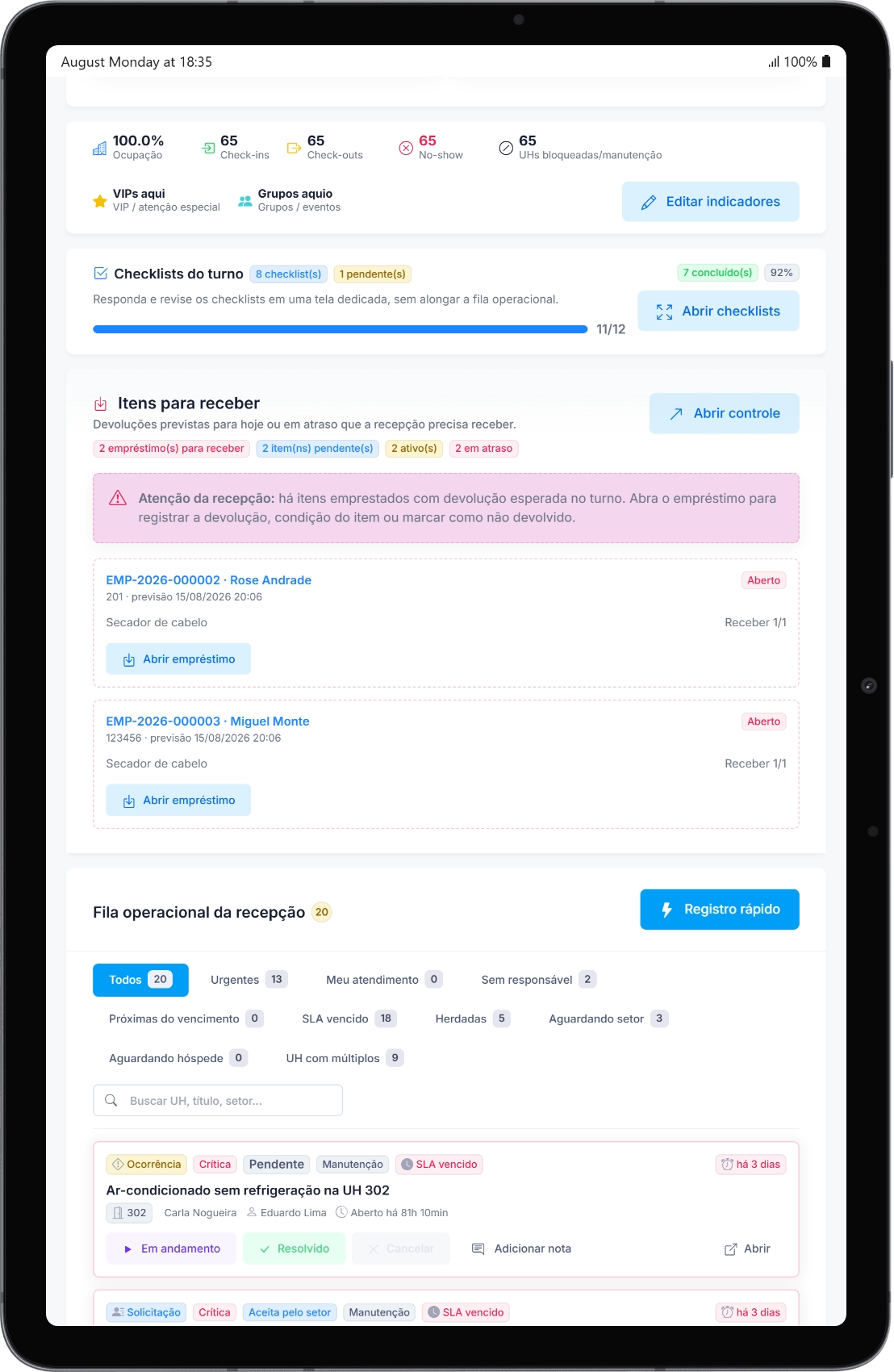 Dashboard operacional do TRIVEE Logbook