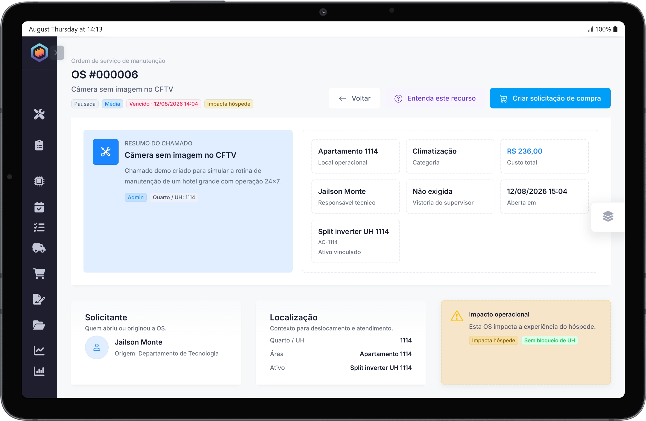 Interface do GMI para gestão de manutenção